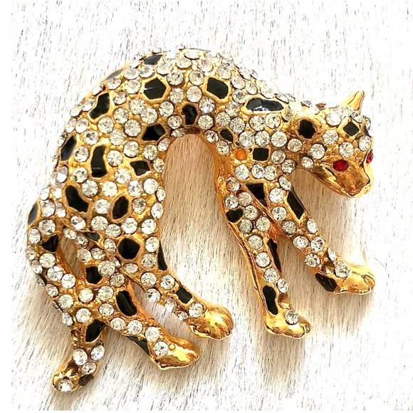 HP🎉 Vintage Leopard Rhinestone Brooch Pin - Picture 6 of 6